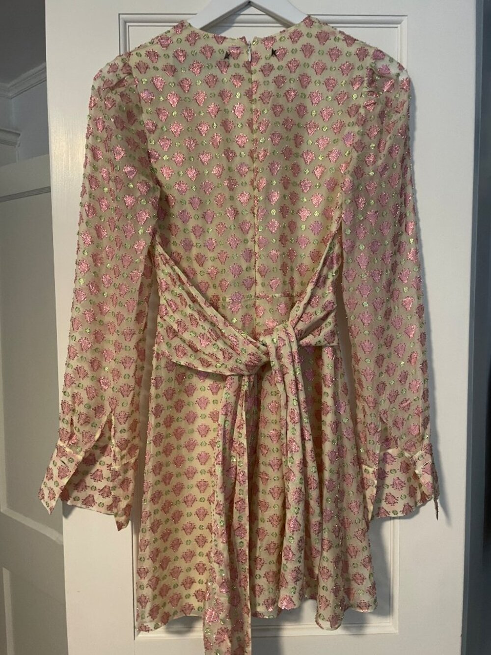 Golden Goose Metallic Jacquard Wrap Mini Dress Pink Green 36 - Picture 9 of 11